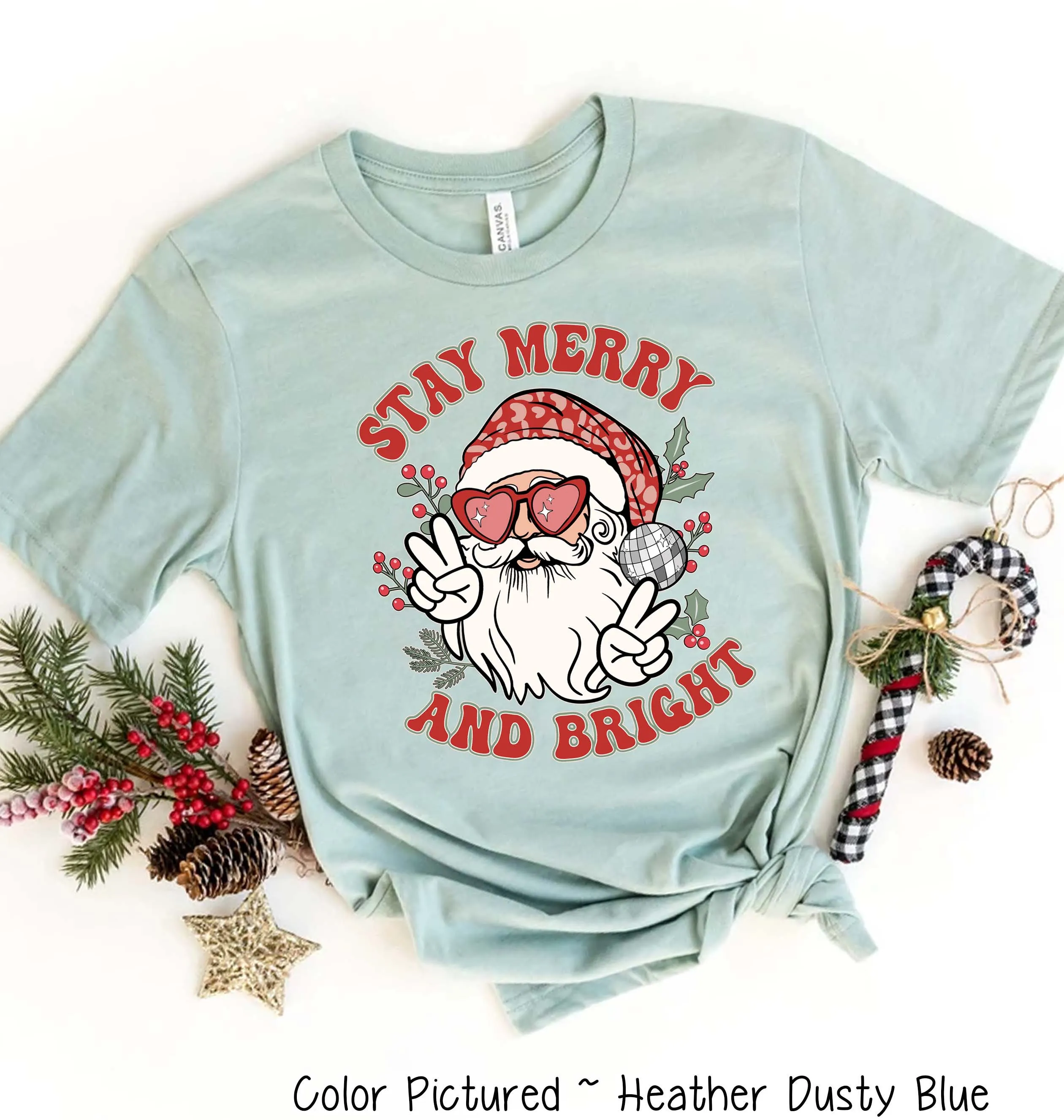 Stay Merry & Bright Preppy Santa Christmas Tee or Sweatshirt