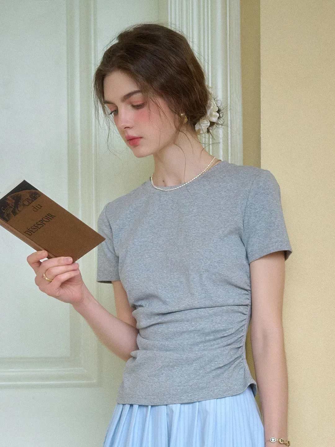 Stella Round Neck Cotton T-shirt - Blue