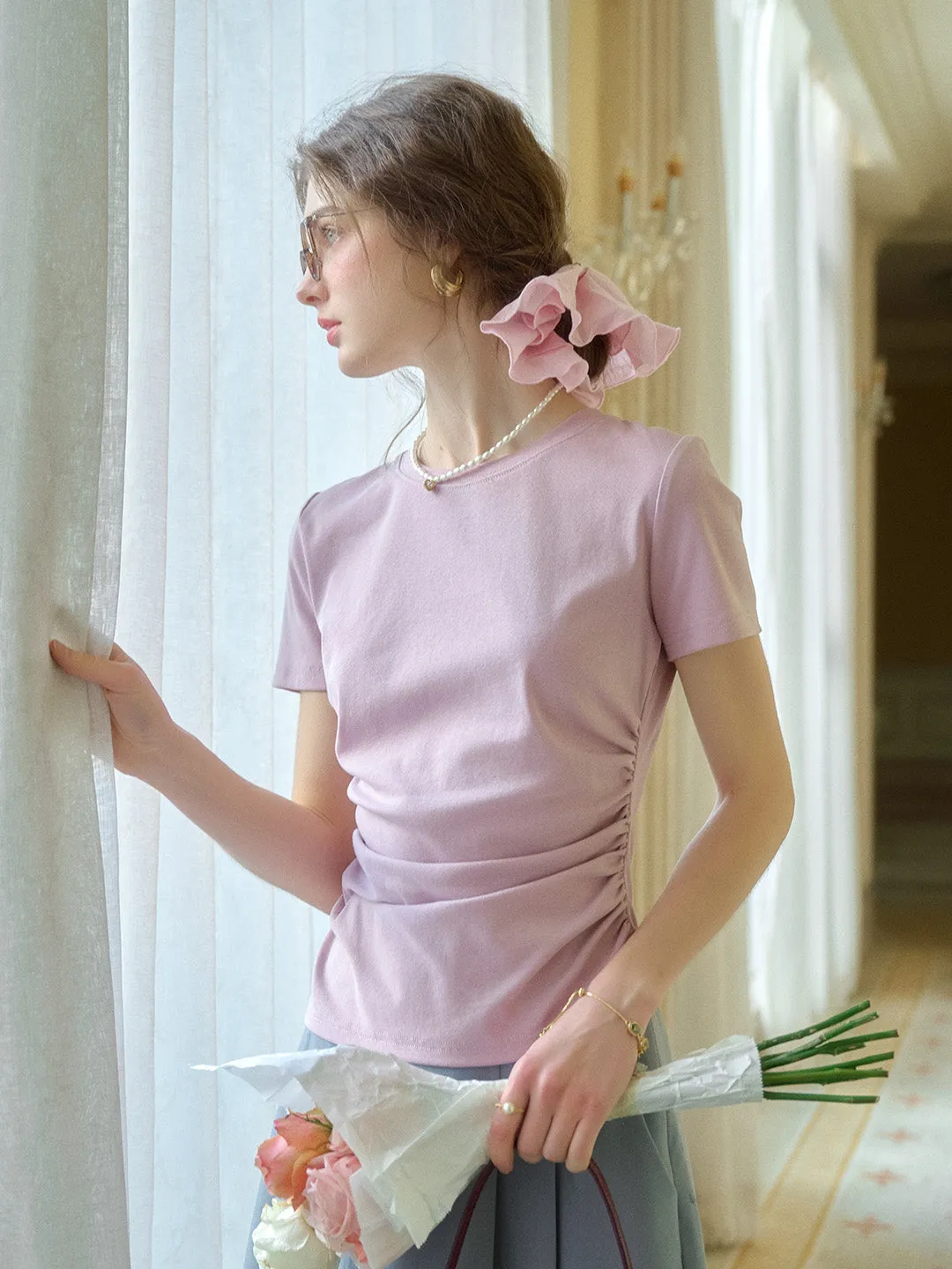 Stella Round Neck Cotton T-shirt - Pink