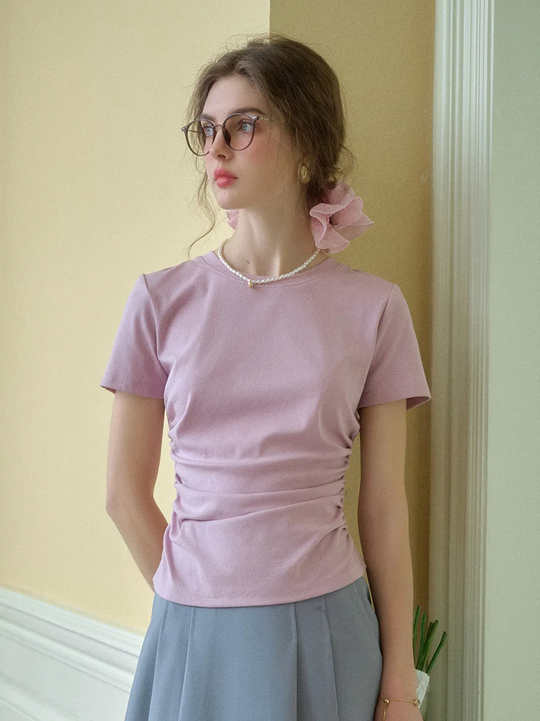 Stella Round Neck Cotton T-shirt - Pink