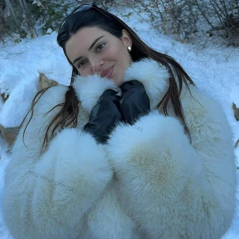 Streetwear Brand White Women Fur Fluffy Fox Hassle-free delivery Kendall Iconic Warm Fashion Jenner Fur Jacket Winter Faux Snow Unique appearance Girls Coat