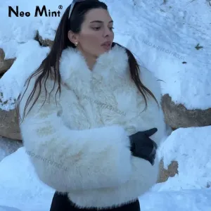 Streetwear Brand White Women Fur Fluffy Fox Hassle-free delivery Kendall Iconic Warm Fashion Jenner Fur Jacket Winter Faux Snow Unique appearance Girls Coat