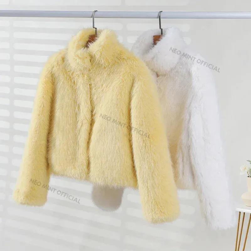 Streetwear Brand White Women Fur Fluffy Fox Hassle-free delivery Kendall Iconic Warm Fashion Jenner Fur Jacket Winter Faux Snow Unique appearance Girls Coat