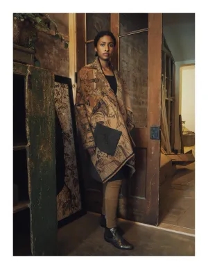 tapestry and embroidery cocoon coat