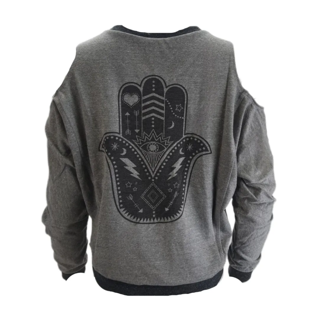 TEREZ Women's Grey Cold Shoulder Sweatshirt #22267788 NWT
