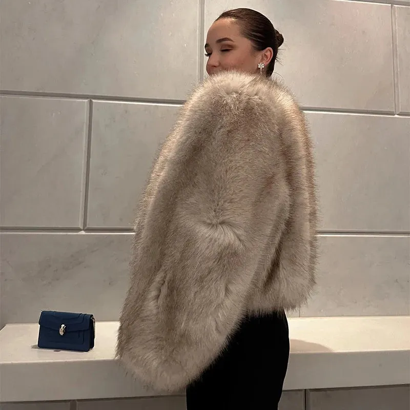Thick Cost-efficient Overcoats Chic Winter Coat Fashion Jacket Fur Warm Raccoon Blogger Girls Cropped Fluffy Fox  Trendy Reduced Women Faux Street