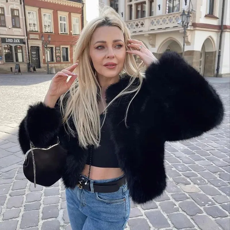 Thick Cost-efficient Overcoats Chic Winter Coat Fashion Jacket Fur Warm Raccoon Blogger Girls Cropped Fluffy Fox  Trendy Reduced Women Faux Street