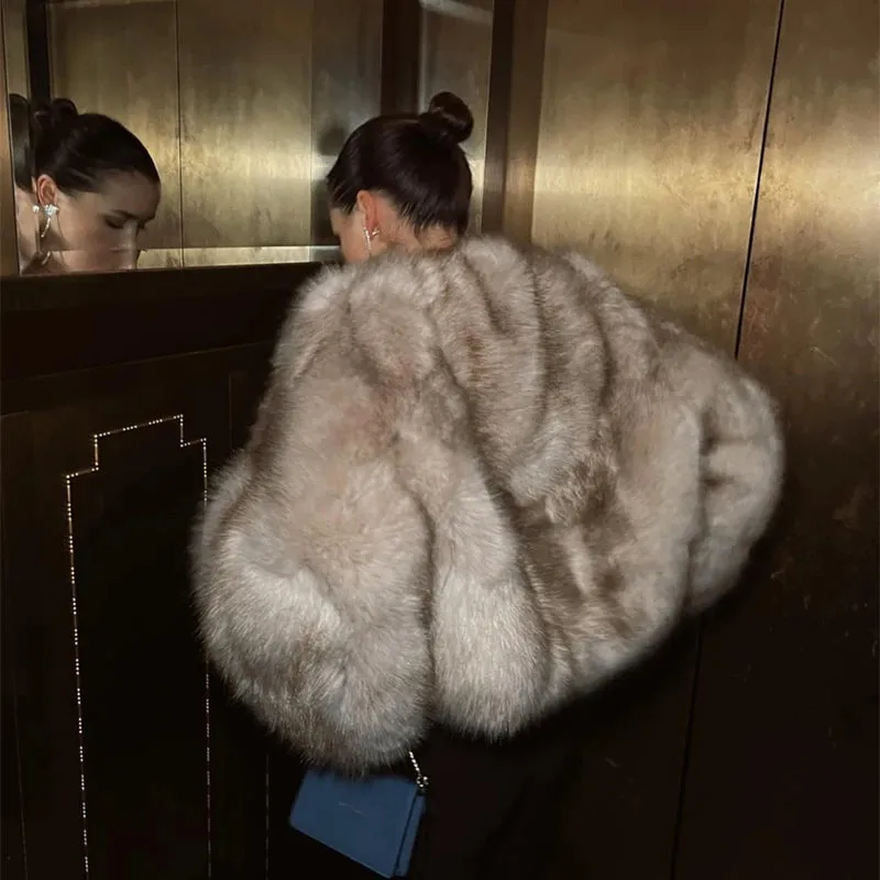 Thick Cost-efficient Overcoats Chic Winter Coat Fashion Jacket Fur Warm Raccoon Blogger Girls Cropped Fluffy Fox  Trendy Reduced Women Faux Street