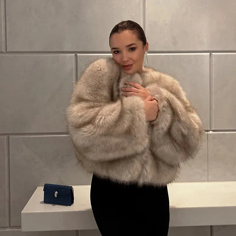 Thick Cost-efficient Overcoats Chic Winter Coat Fashion Jacket Fur Warm Raccoon Blogger Girls Cropped Fluffy Fox  Trendy Reduced Women Faux Street