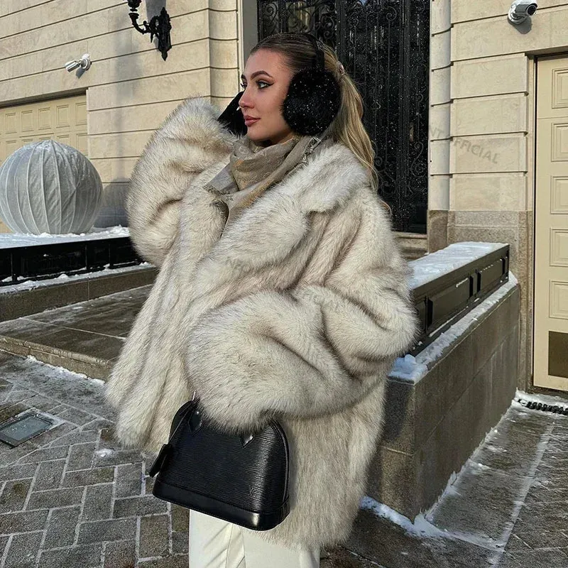 Thick Oversized Women Fashion Warm Fur Outerwear Modern design Faux Coat Fur Fox Best deal Fluffy Winter Hot Ins Gradient Jacket Girls