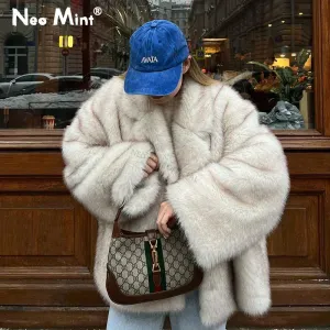Thick Oversized Women Fashion Warm Fur Outerwear Modern design Faux Coat Fur Fox Best deal Fluffy Winter Hot Ins Gradient Jacket Girls