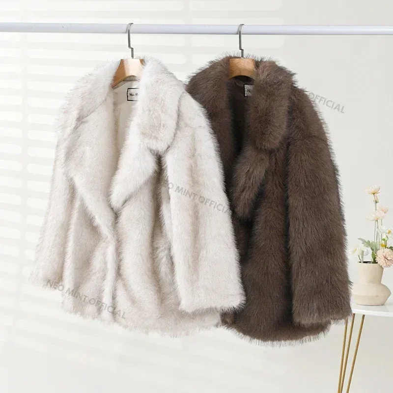 Thick Oversized Women Fashion Warm Fur Outerwear Modern design Faux Coat Fur Fox Best deal Fluffy Winter Hot Ins Gradient Jacket Girls