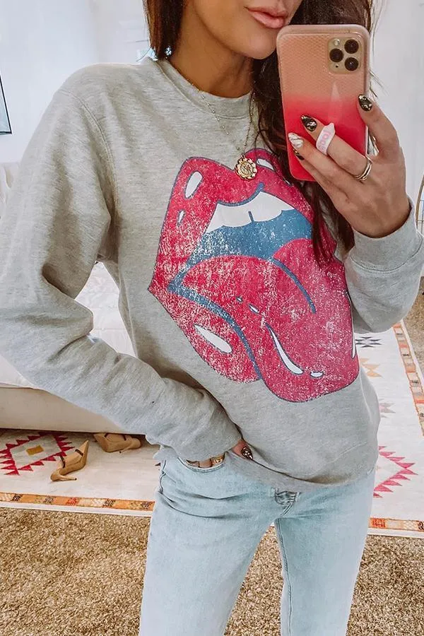 Tongue Printed Long Sleeve Sweatshirt