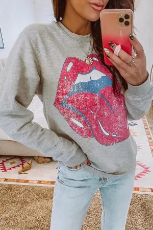 Tongue Printed Long Sleeve Sweatshirt