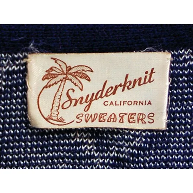 Vintage Cardigan Sweater Navy Wool Patterned Late 1940s Womens  M-L
