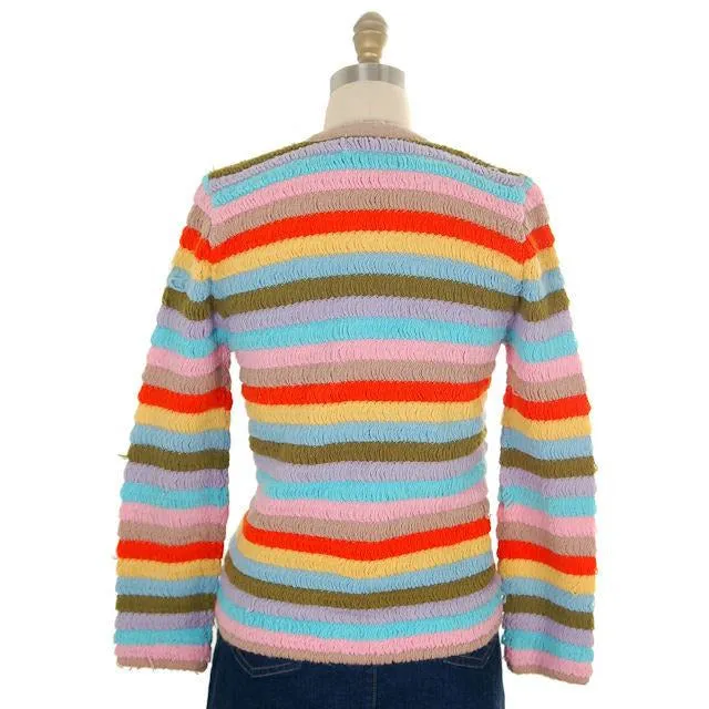 Vintage Cardigan Sweater Womens  Colorful Stripes Acrylic Unique Weave 1960s M