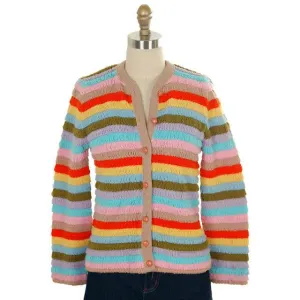 Vintage Cardigan Sweater Womens  Colorful Stripes Acrylic Unique Weave 1960s M
