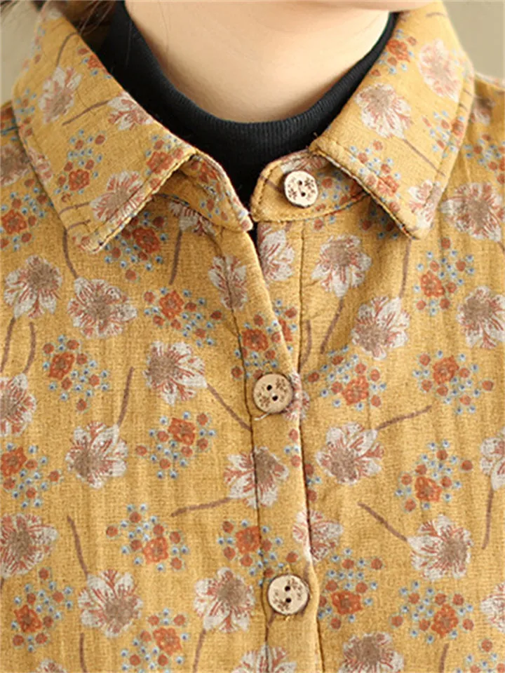 Vintage Floral Print Mid Length Cotton Coat for Women