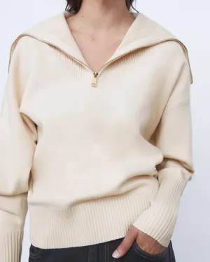 Vintage Knit Pile High Collar Sweaters
