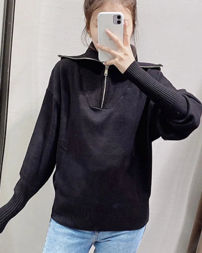 Vintage Knit Pile High Collar Sweaters
