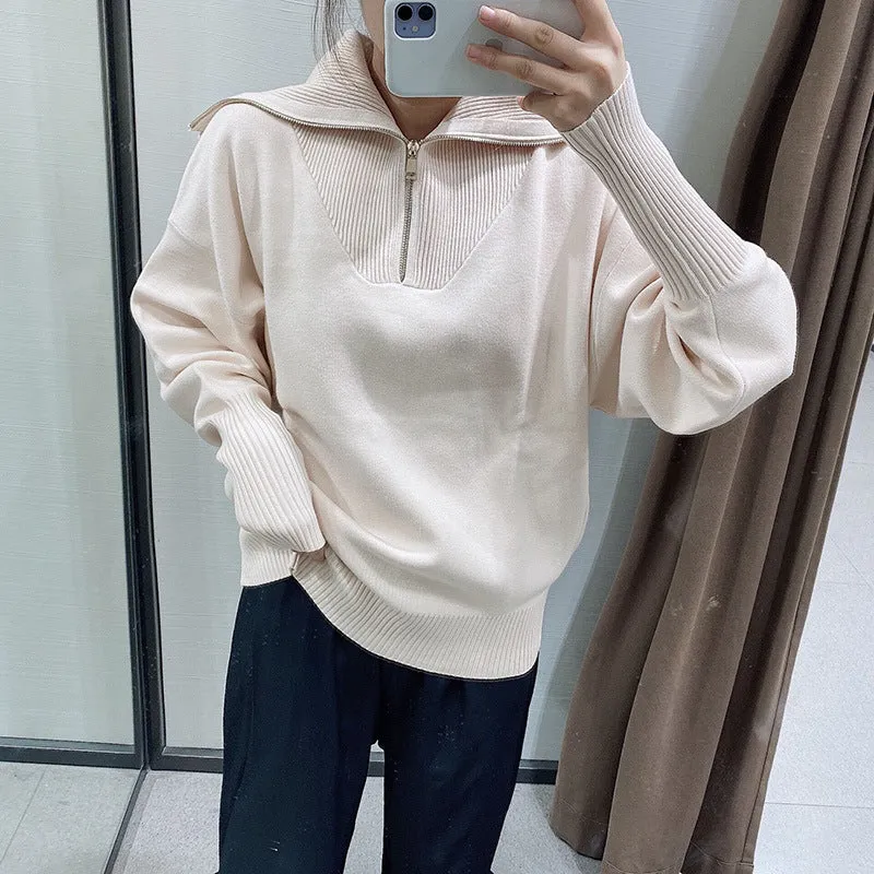 Vintage Knit Pile High Collar Sweaters