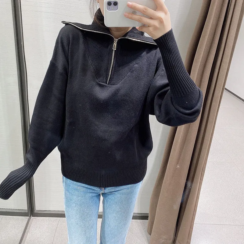 Vintage Knit Pile High Collar Sweaters