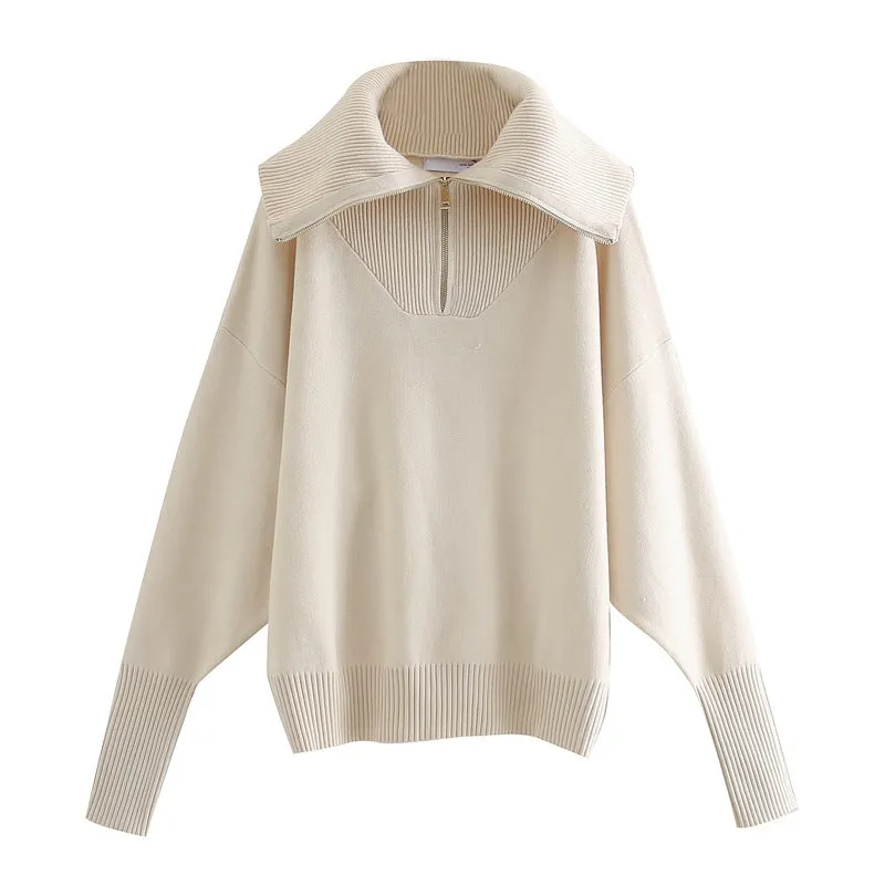 Vintage Knit Pile High Collar Sweaters