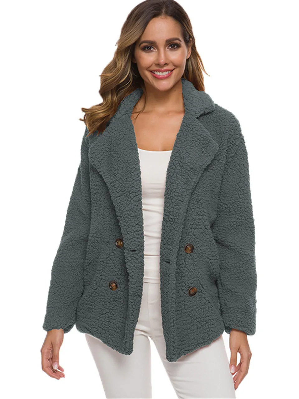 Warm Buttoned Fluffy Coat for Women