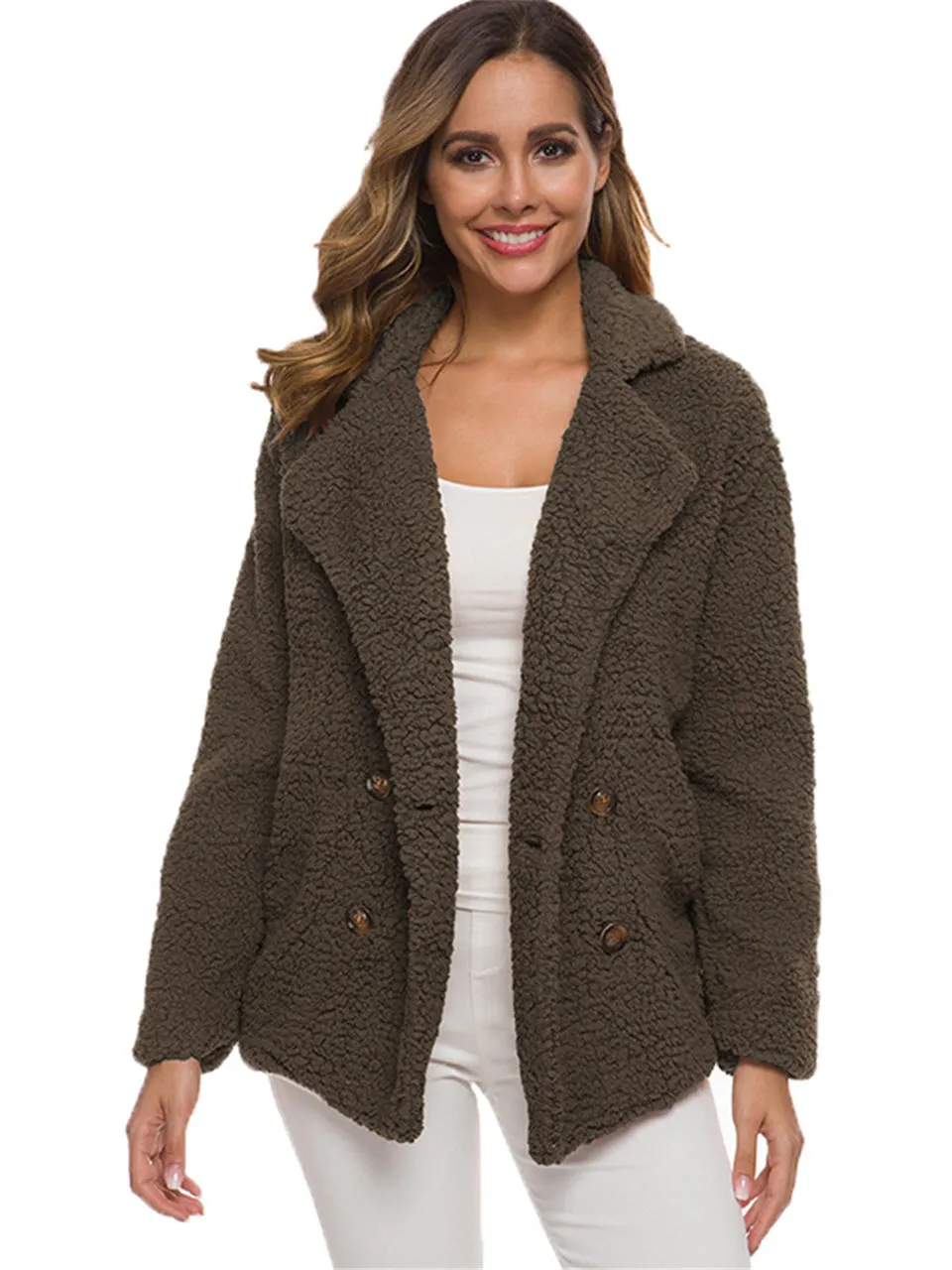 Warm Buttoned Fluffy Coat for Women
