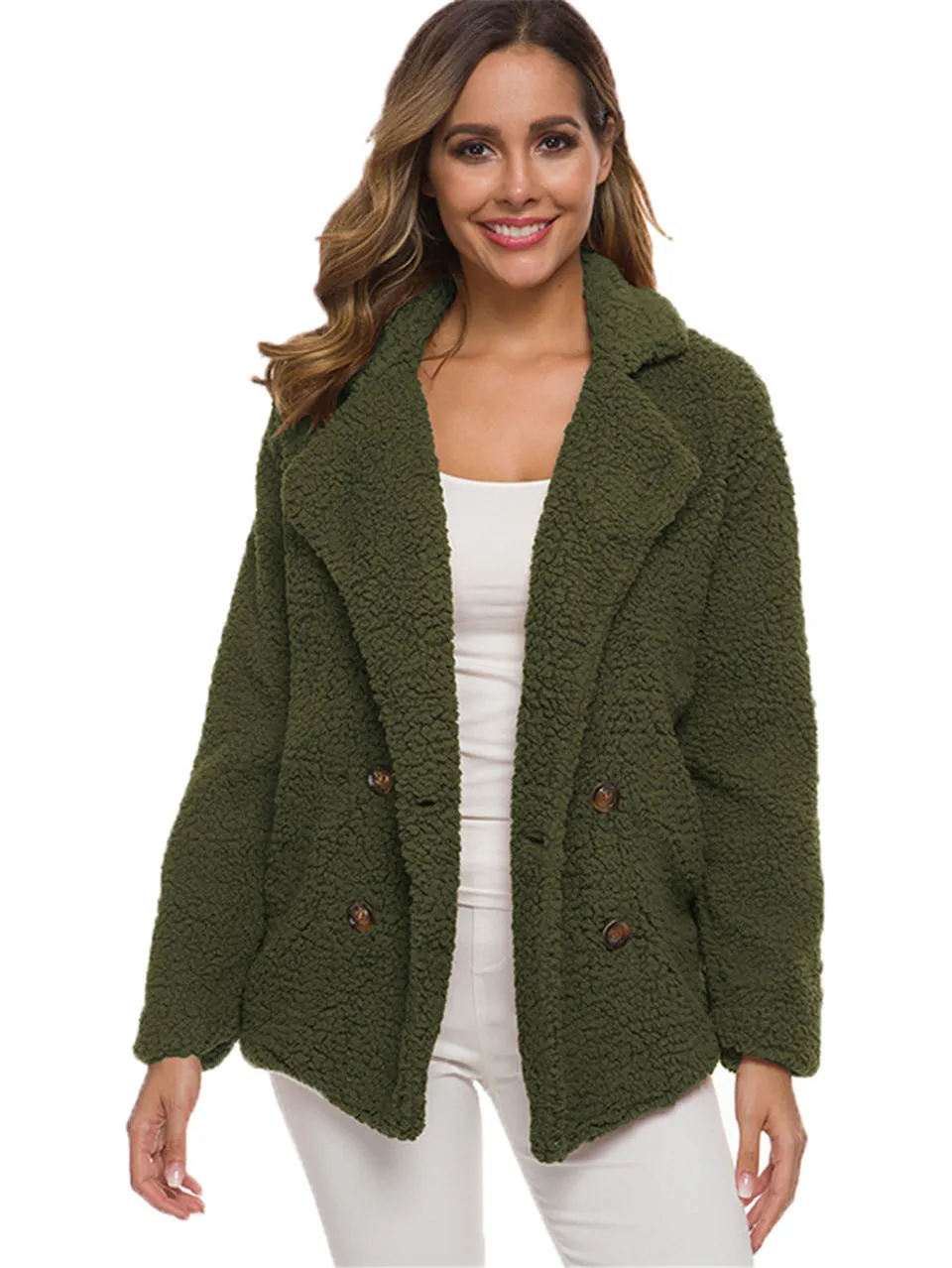 Warm Buttoned Fluffy Coat for Women