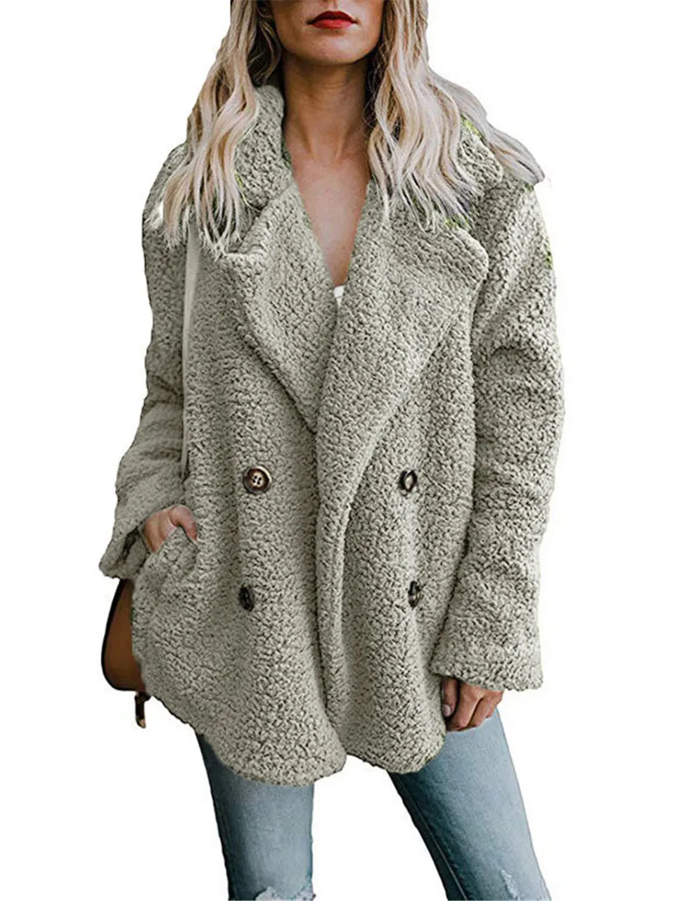 Warm Buttoned Fluffy Coat for Women