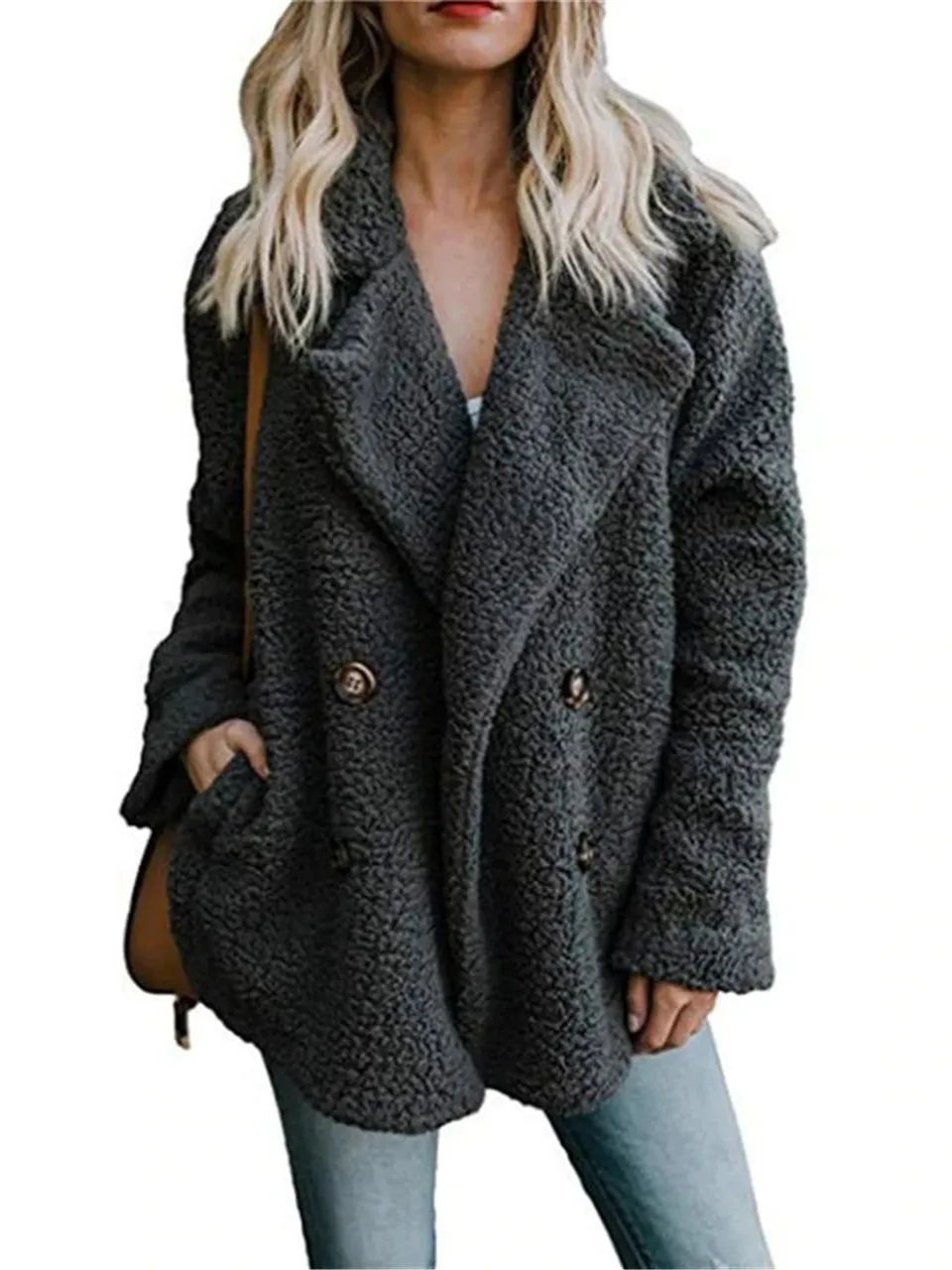 Warm Buttoned Fluffy Coat for Women