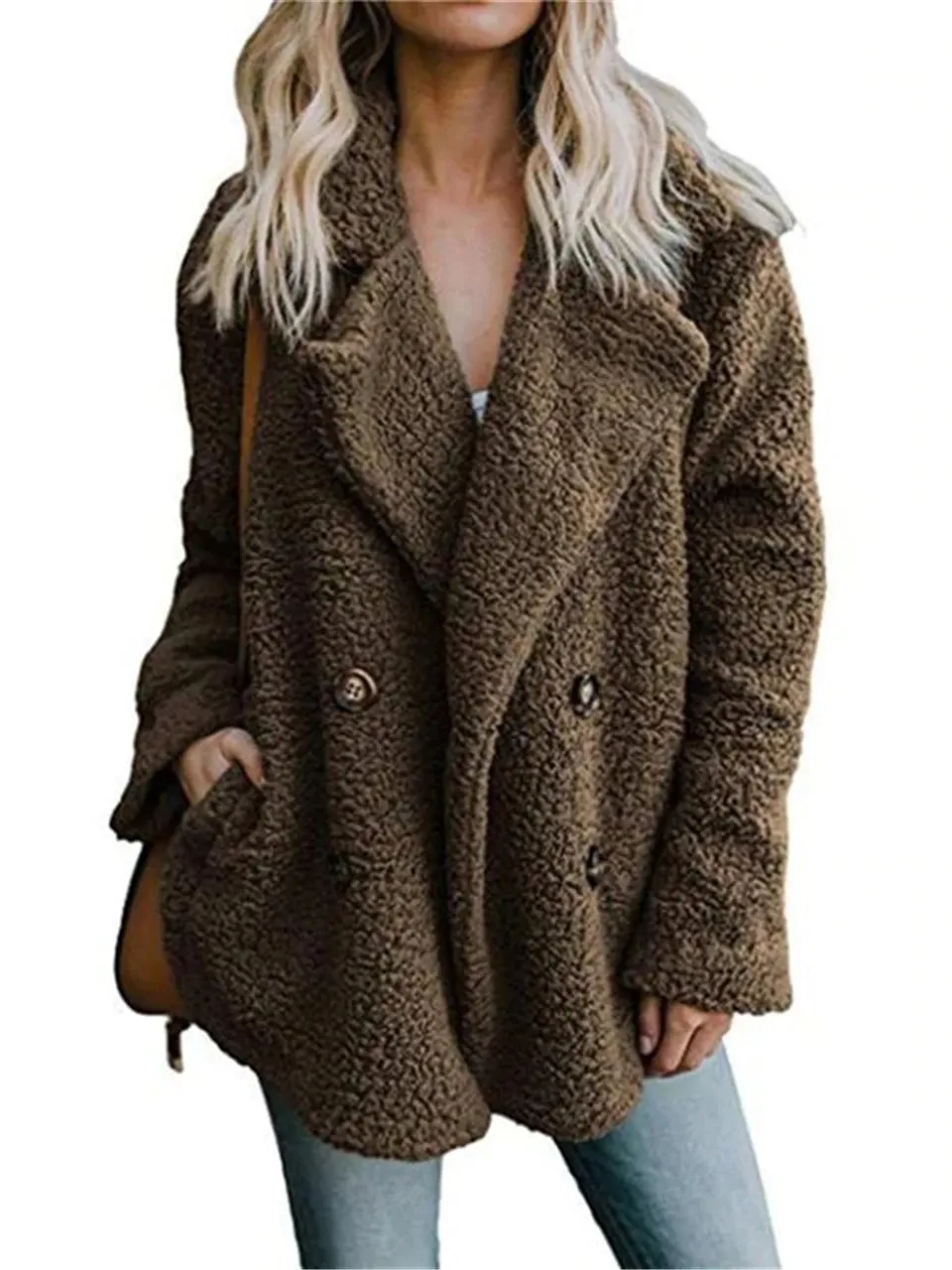 Warm Buttoned Fluffy Coat for Women