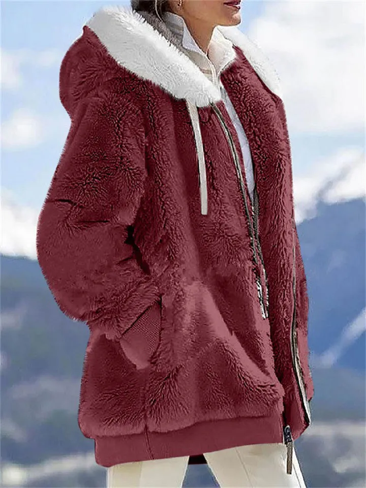 Warm Fluffy Long Sleeve Zipper Hoodies
