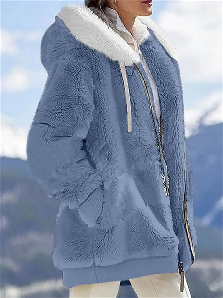 Warm Fluffy Long Sleeve Zipper Hoodies