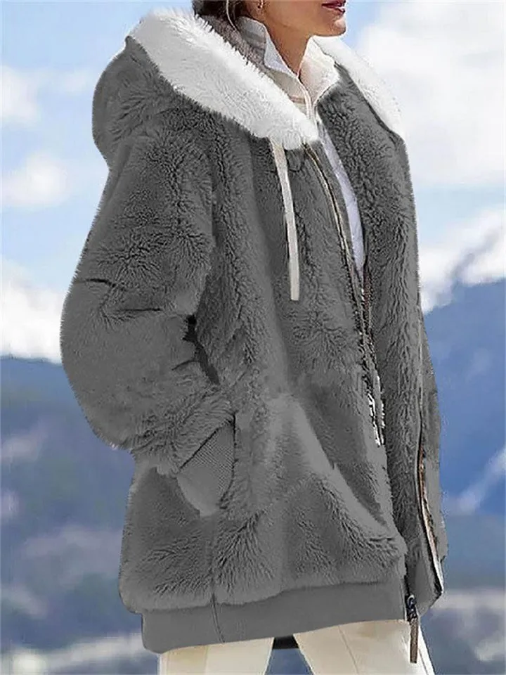 Warm Fluffy Long Sleeve Zipper Hoodies