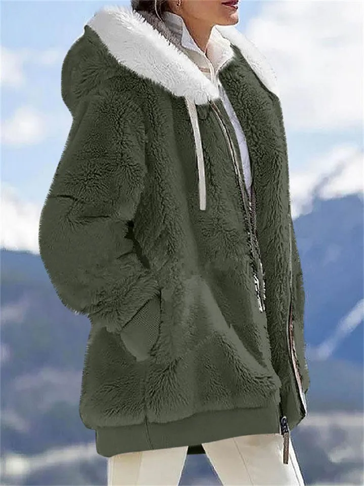 Warm Fluffy Long Sleeve Zipper Hoodies