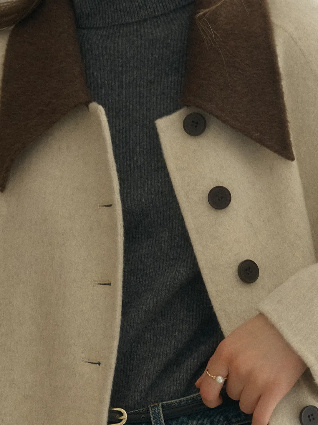 Waverly Retro Peak Collar Long Pocket Double-Faced Wool Cashmere Coat - Brown