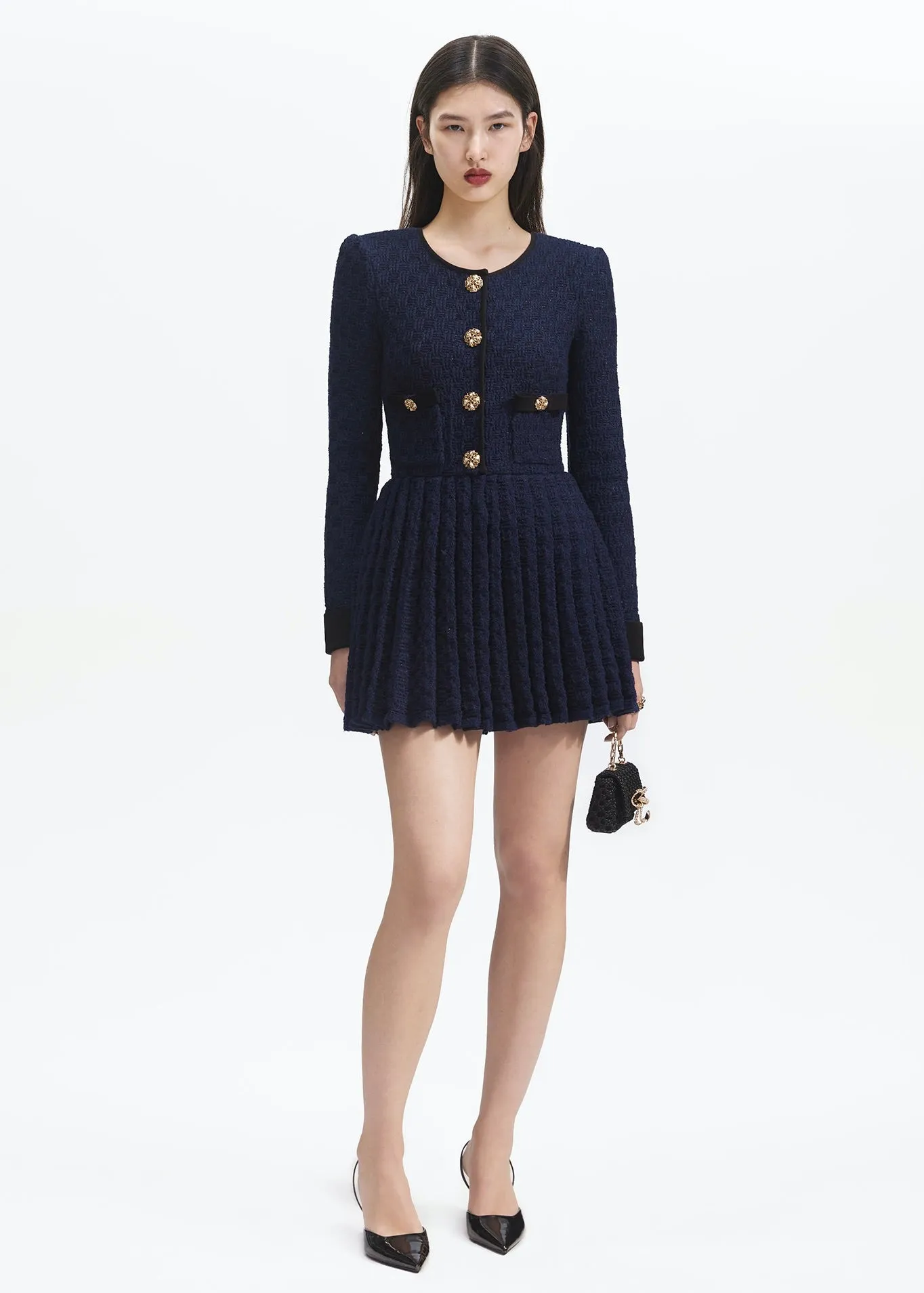 Weave Knit Mini Dress (Navy)
