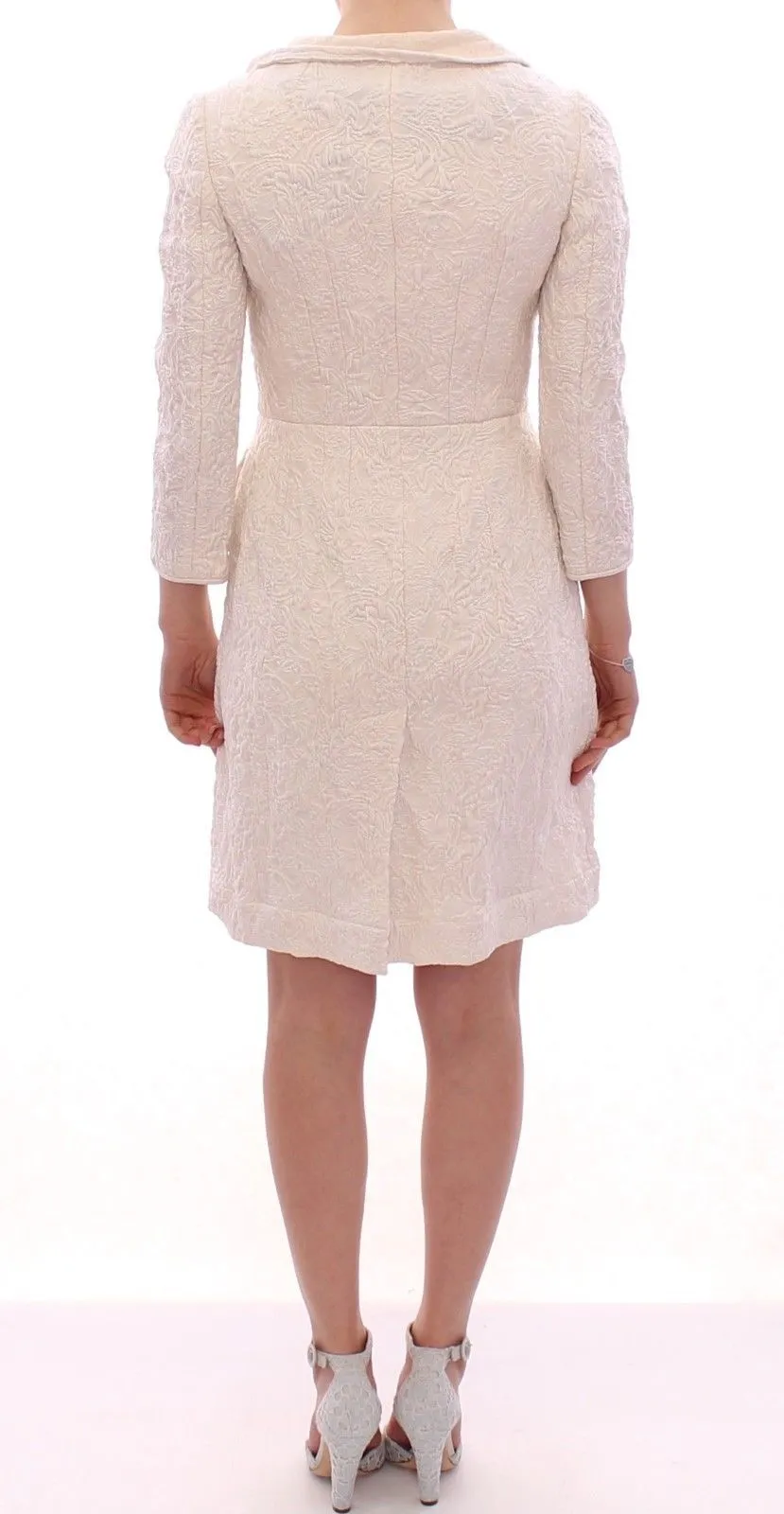 White Brocade Jaquard Long Jacket Coat Blazer