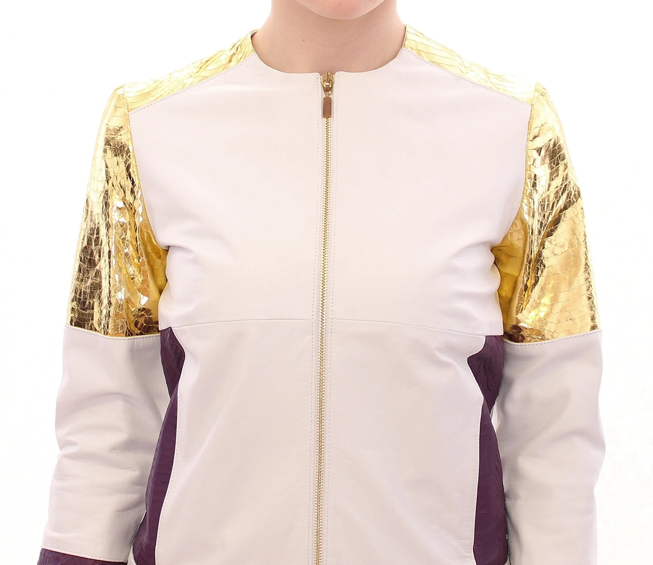 White Gold Purple Leather Jacket