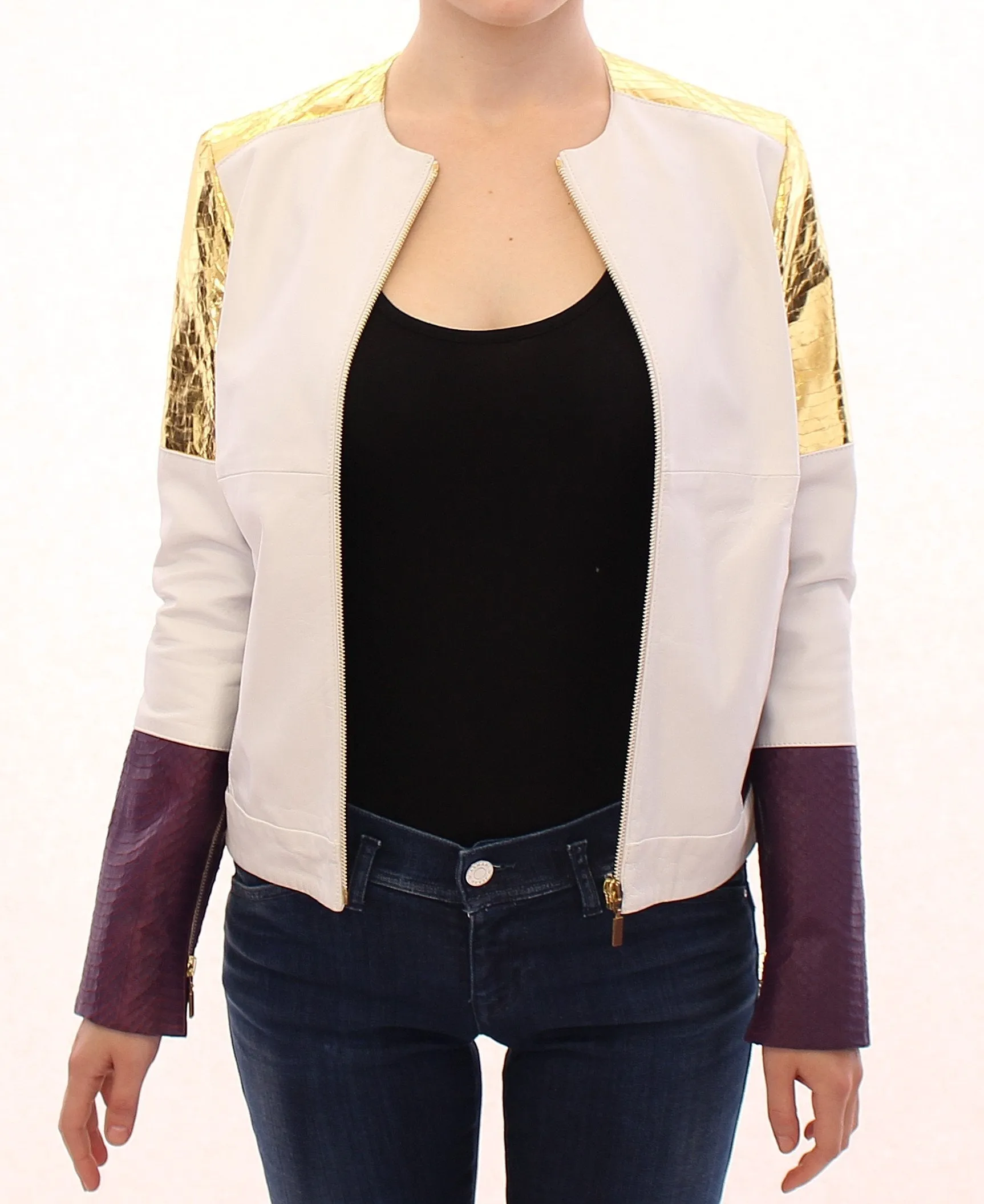 White Gold Purple Leather Jacket