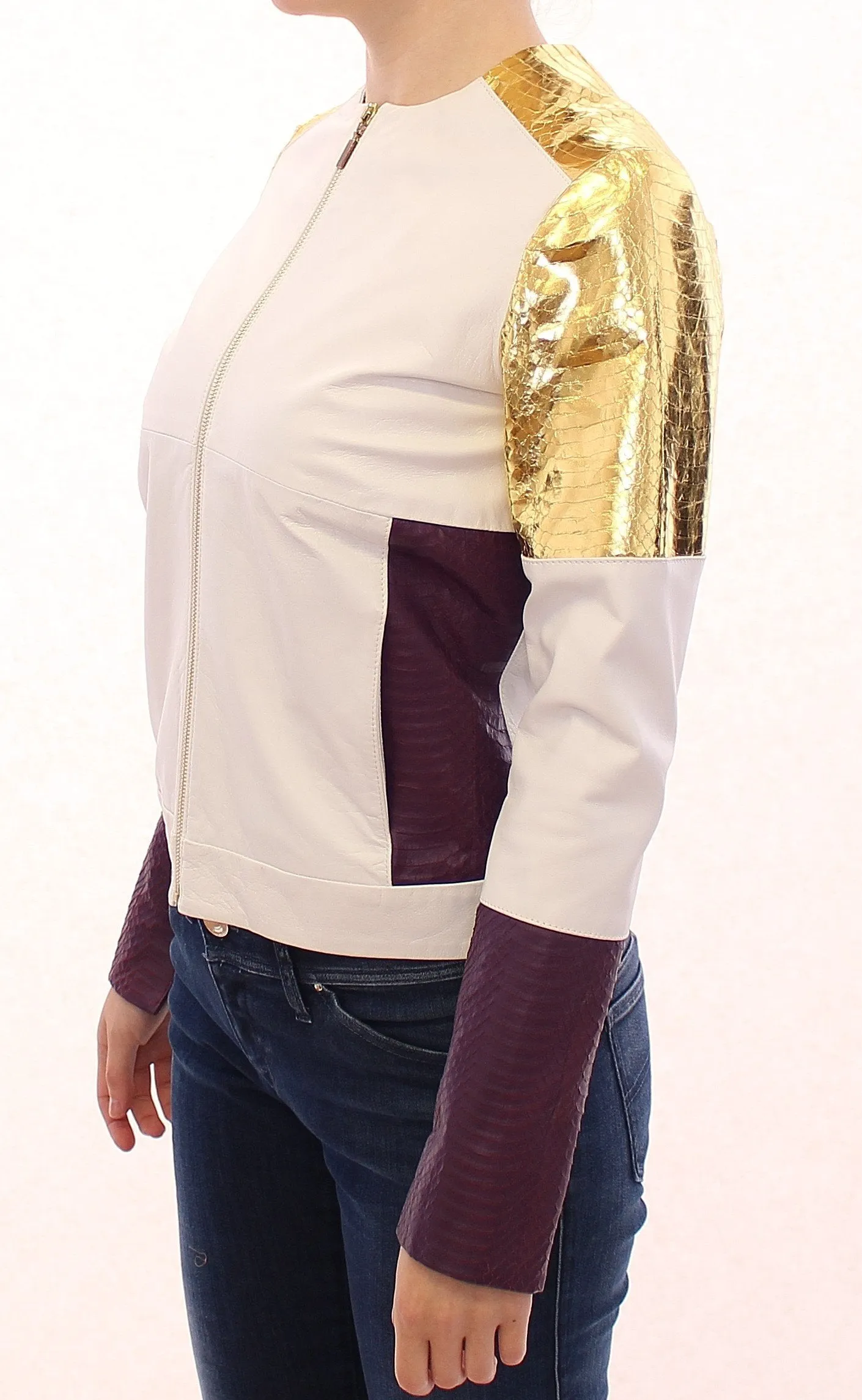 White Gold Purple Leather Jacket