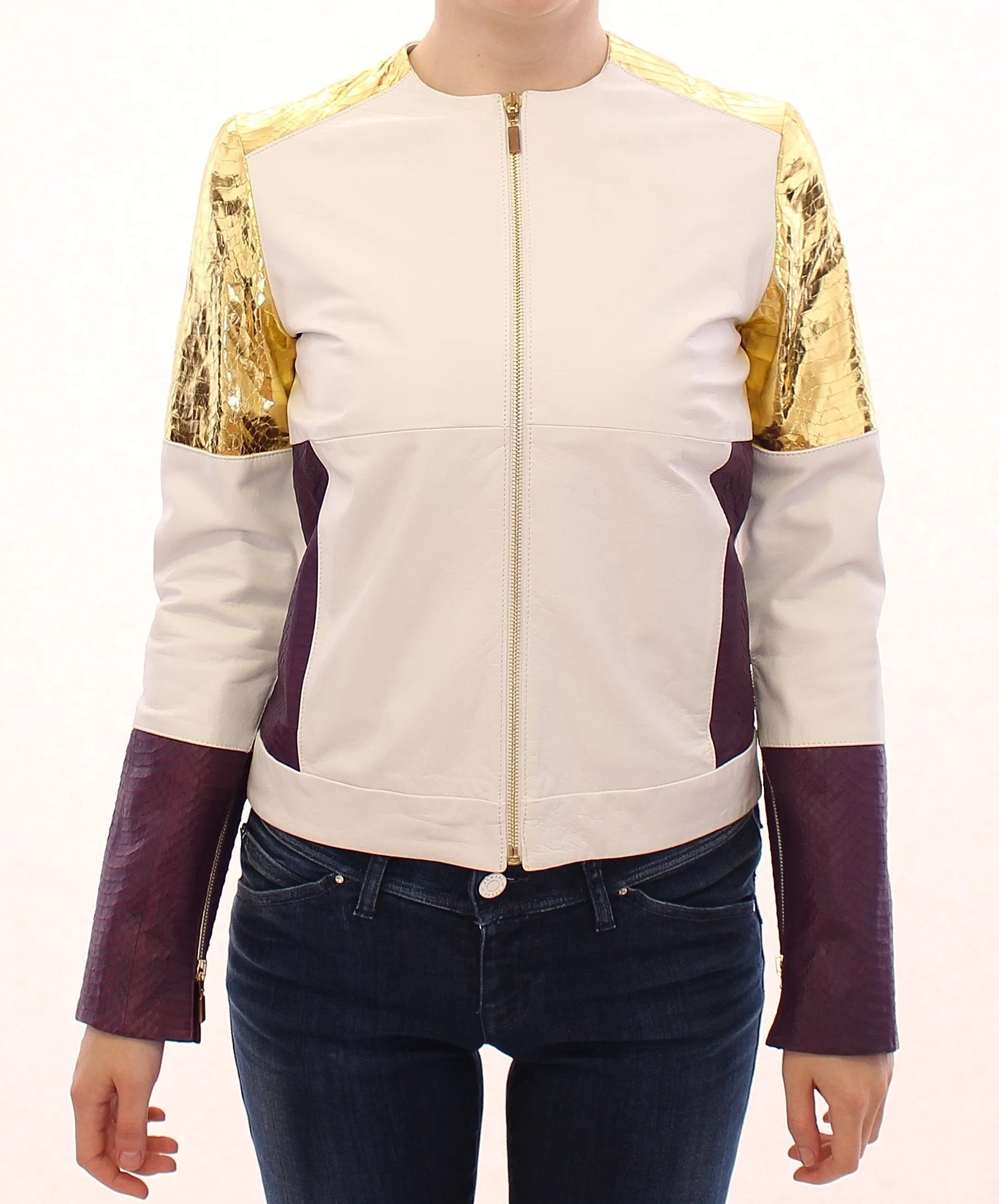 White Gold Purple Leather Jacket