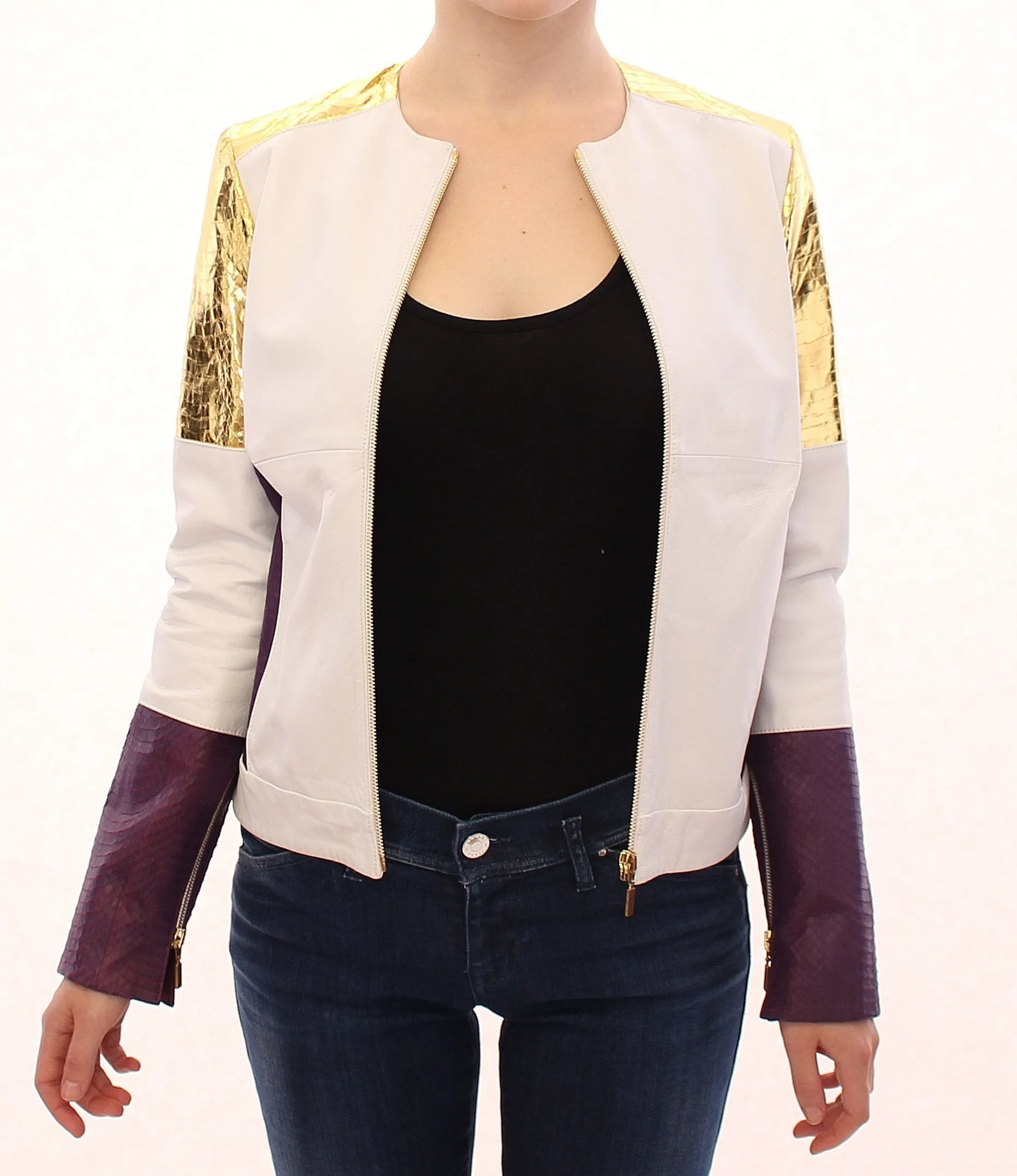 White Gold Purple Leather Jacket