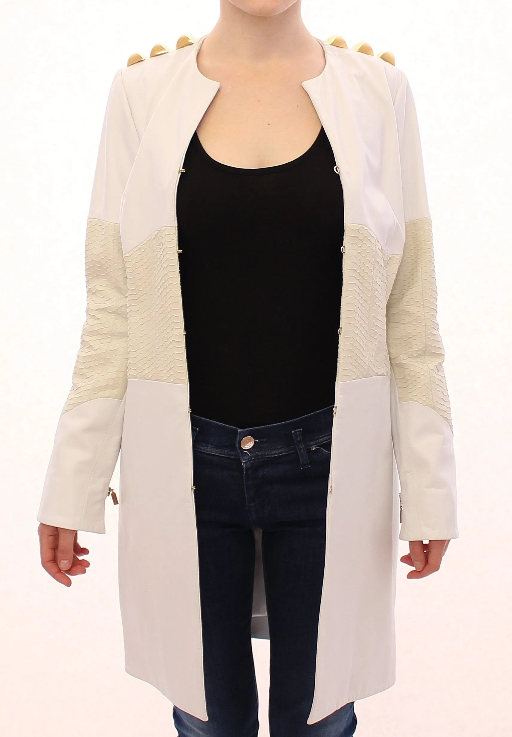 White Leather Long Crocco Jacket