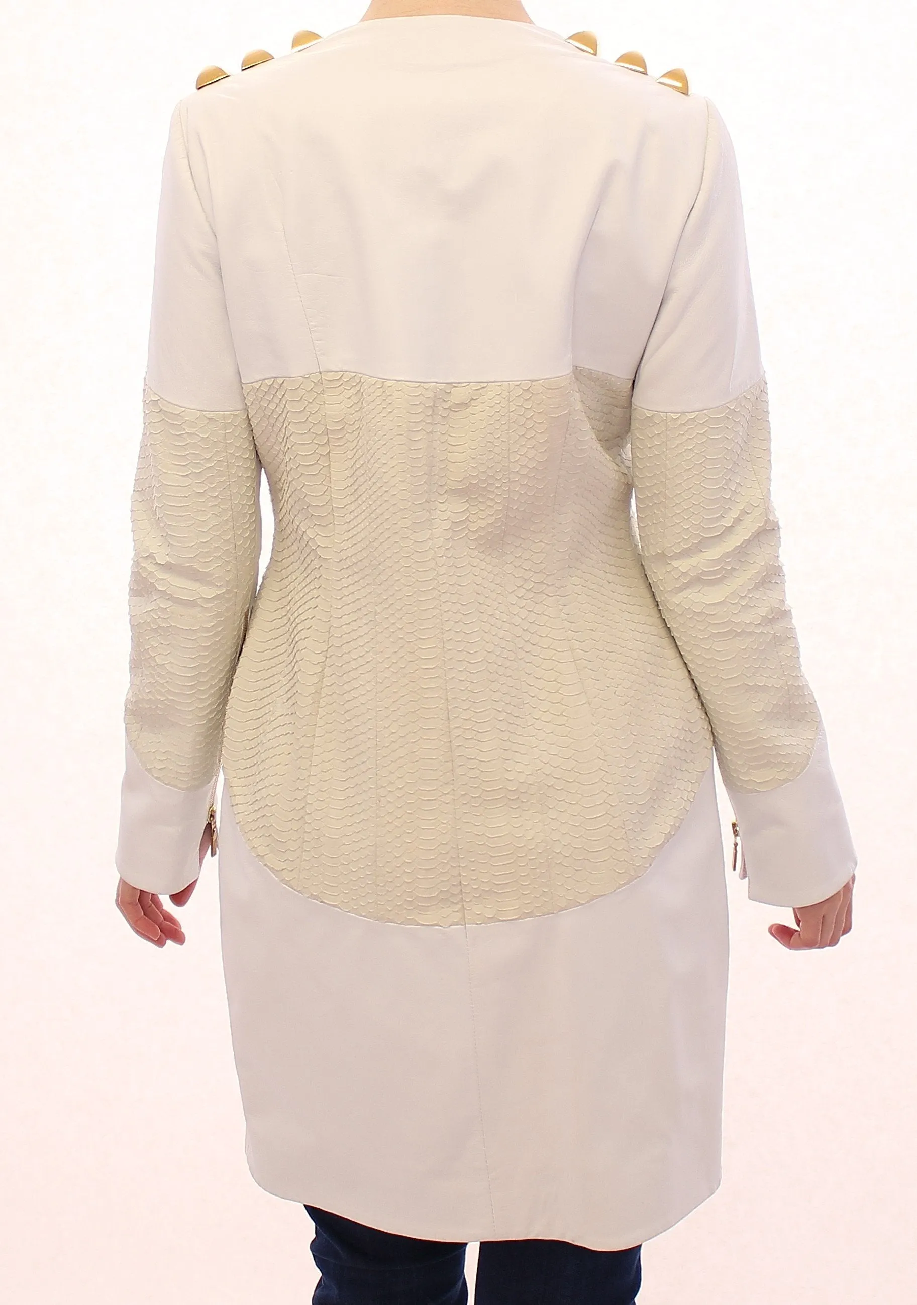 White Leather Long Crocco Jacket