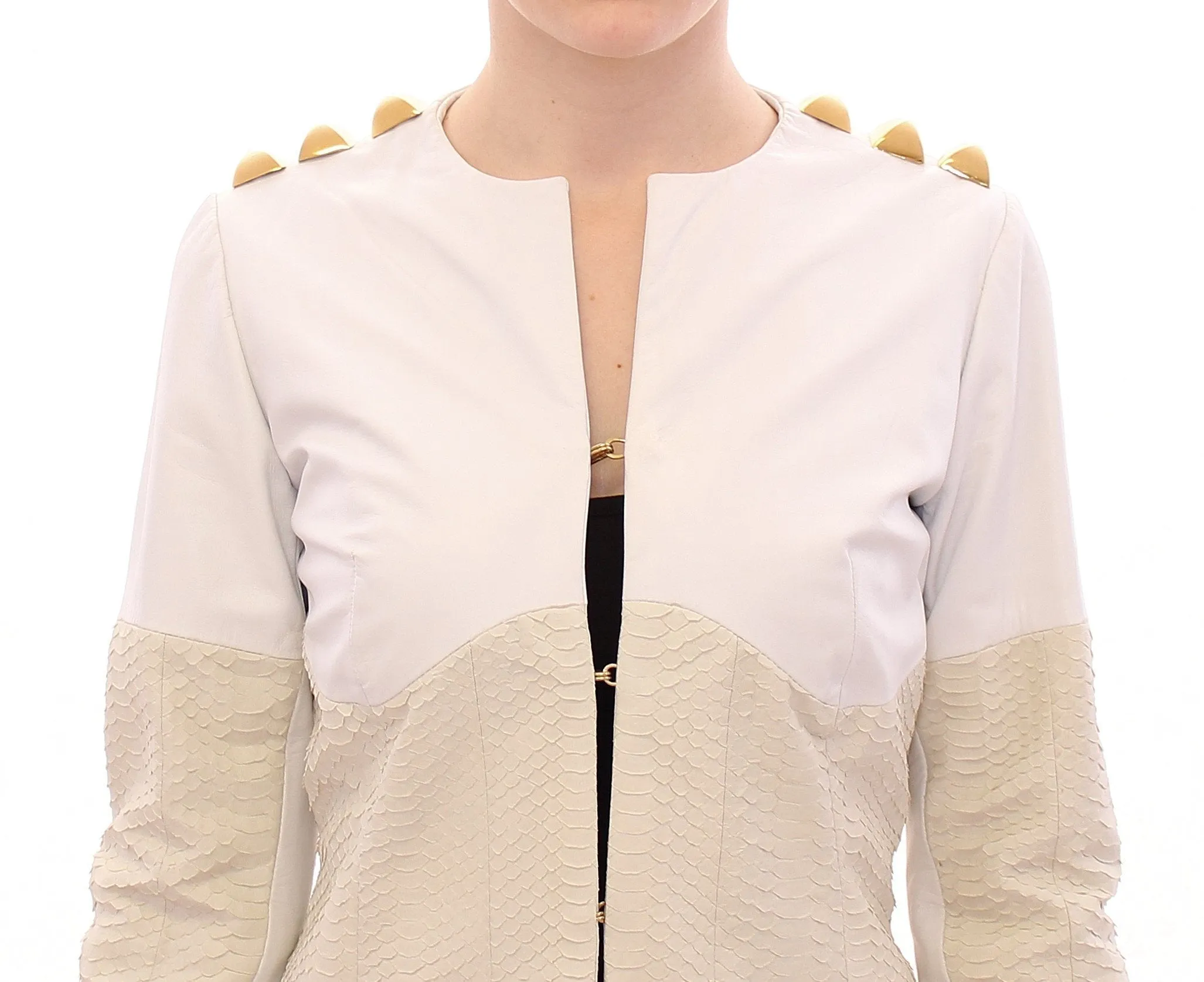 White Leather Long Crocco Jacket
