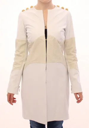 White Leather Long Crocco Jacket