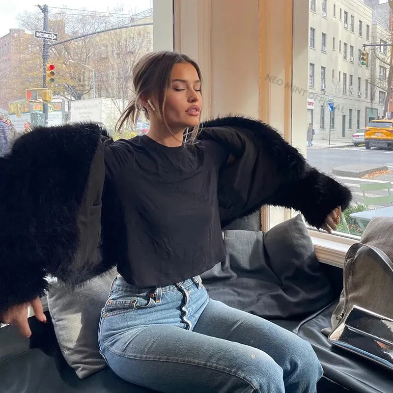Winter Fox Fur Shawl Coat Faux  Chic Black Cool Fur Collar Street Vintage Final call Fashion Excellent reviews Women Girls Short Jacket Overcoat